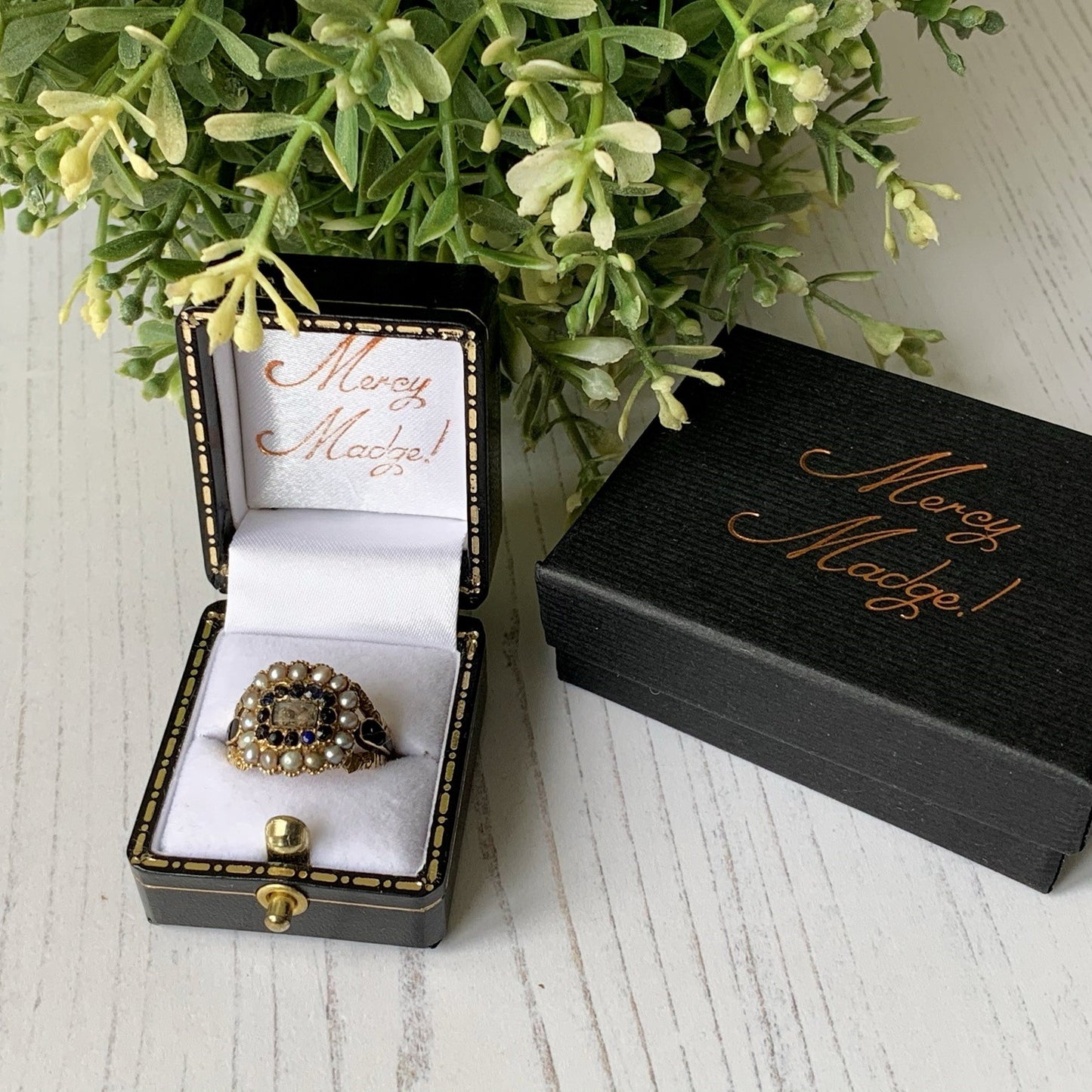 Victorian Sapphire & Pearl 18ct Gold Mourning Ring, Engraved1851