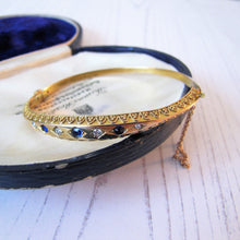 Cargar imagen en el visor de la galería, Antique Victorian 15ct Gold, Diamond and Sapphire Bangle Bracelet