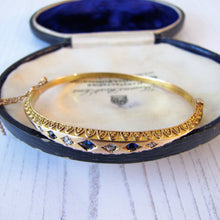 Cargar imagen en el visor de la galería, Antique Victorian 15ct Gold, Diamond and Sapphire Bangle Bracelet