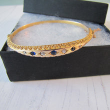Cargar imagen en el visor de la galería, Antique Victorian 15ct Gold, Diamond and Sapphire Bangle Bracelet