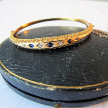Cargar imagen en el visor de la galería, Antique Victorian 15ct Gold, Diamond and Sapphire Bangle Bracelet