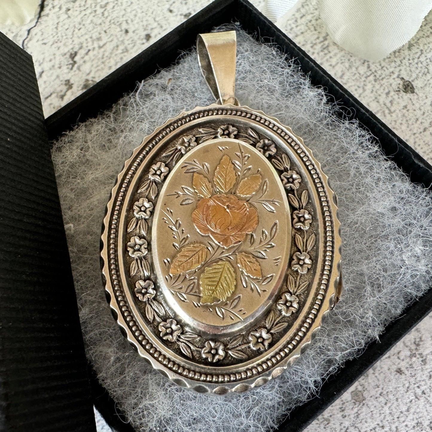 Victorian Silver and Gold Aesthetic Rose & Pansy Locket Pendant