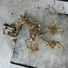 Charger l&#39;image dans la galerie, Vintage 1970s Georg Jensen Sterling Silver Curb Chain Charm Bracelet With 9 Charms &amp; Heart Padlock Clasp, All Original
