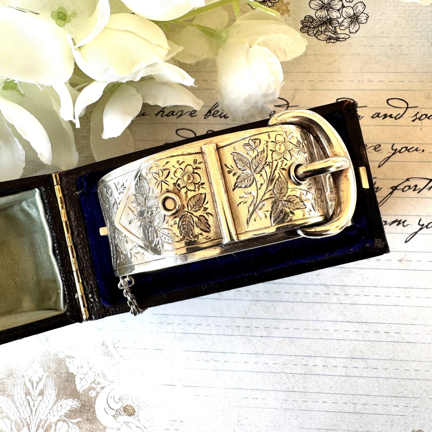 Victorian Boxed Sterling Silver Buckle Bangle: Hallmarked 1884