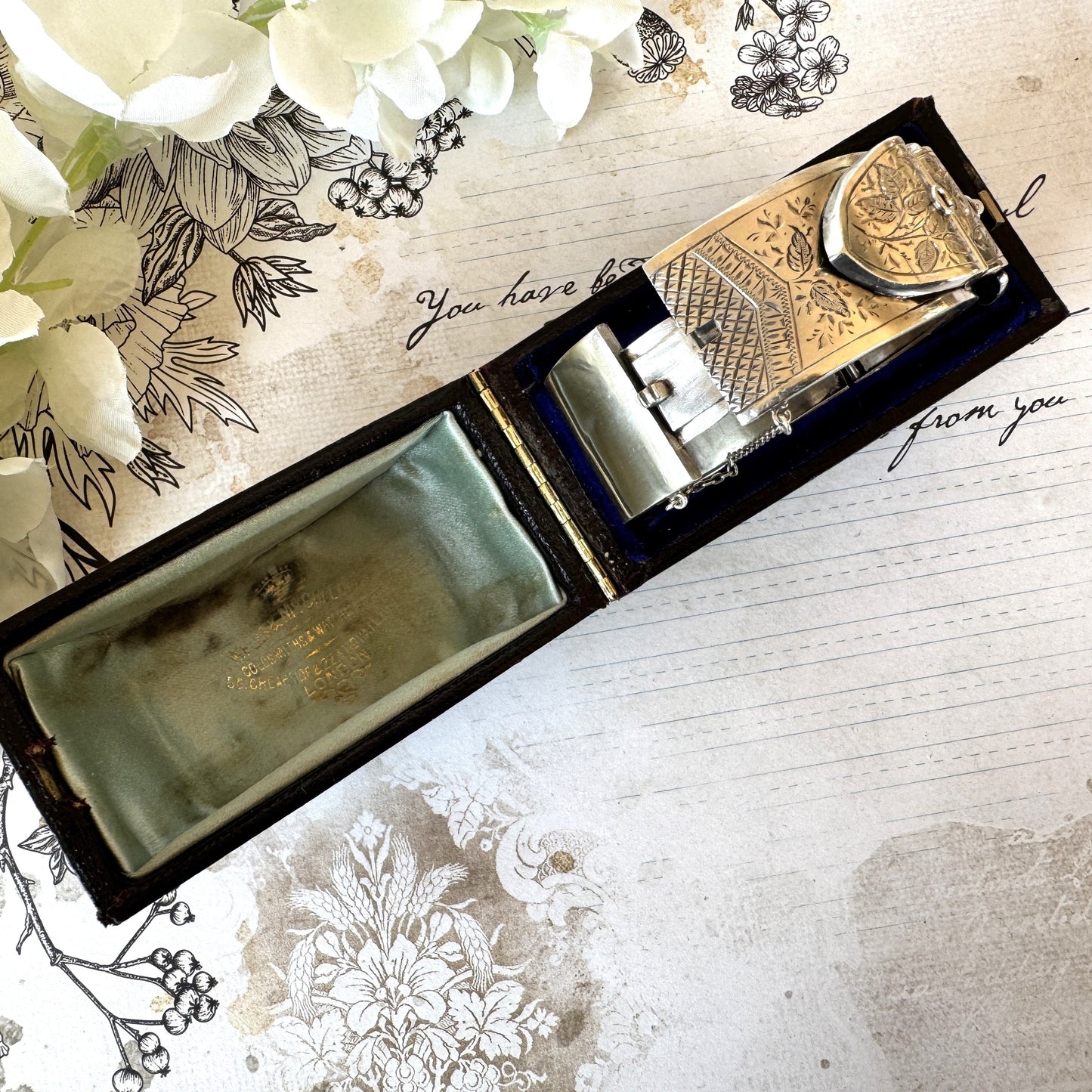 Victorian Boxed Sterling Silver Buckle Bangle: Hallmarked 1884