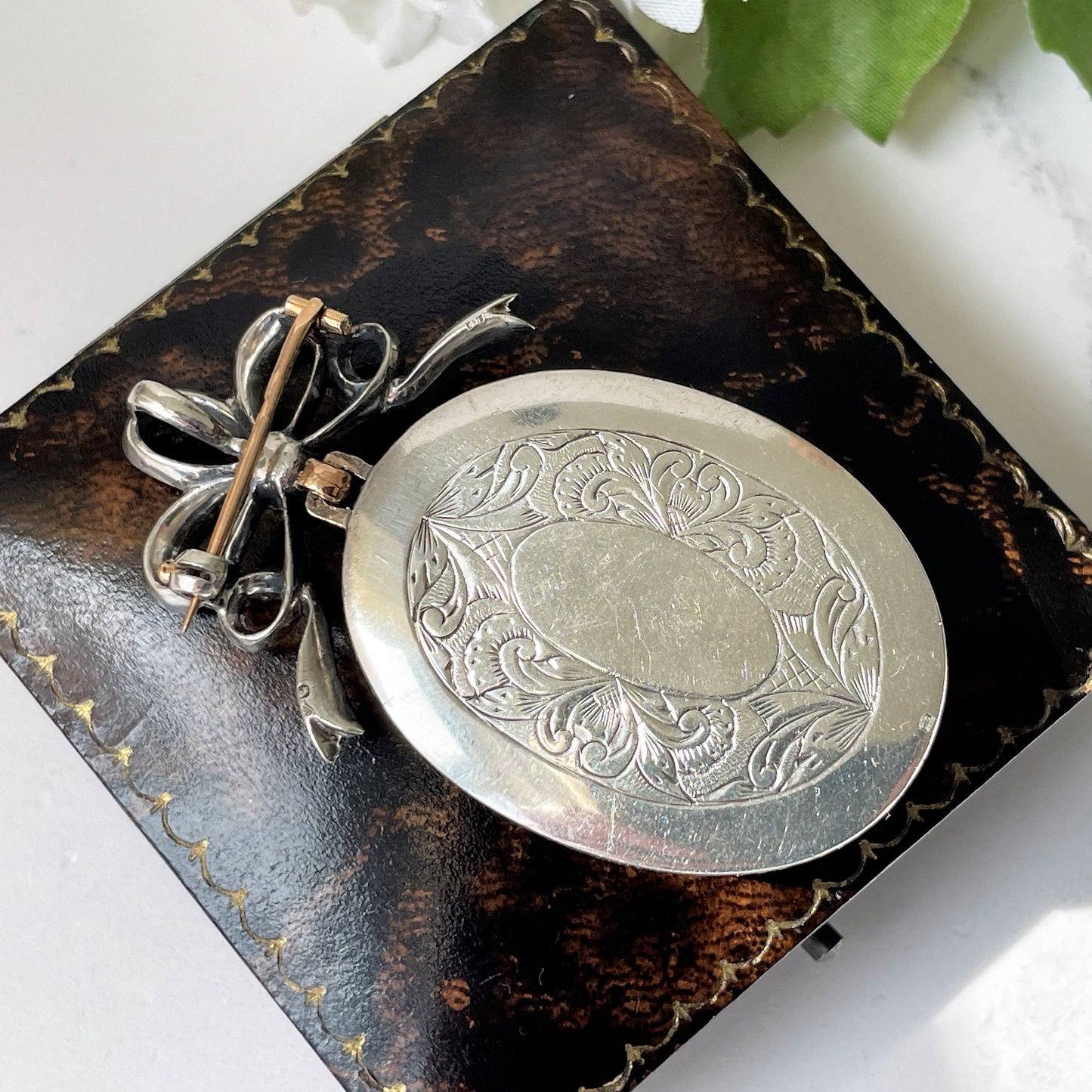 Antique Silver & 9ct Gold French Paste Sévigné Bow Locket