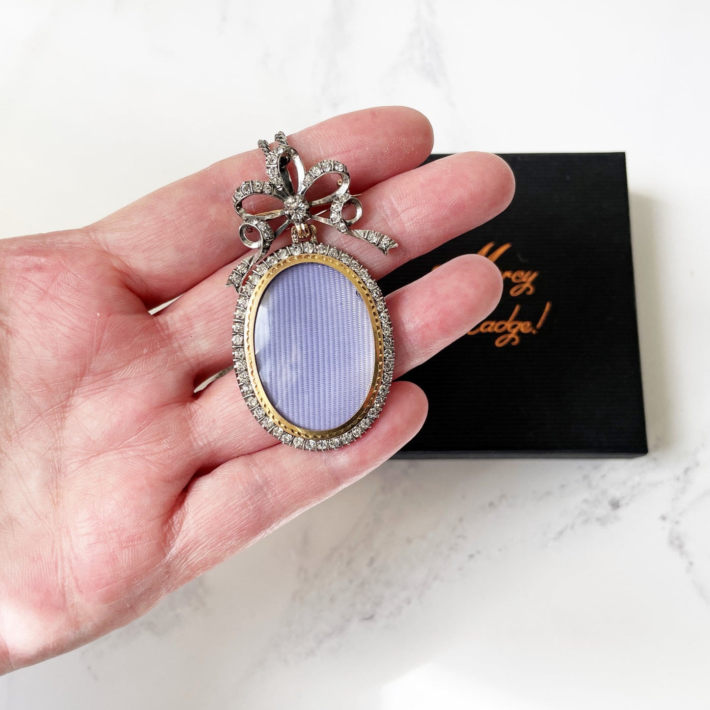 Antique Silver & 9ct Gold French Paste Sévigné Bow Locket