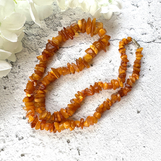 Vintage Natural Butterscotch Baltic Amber Nugget 27" Long Necklace With Barrel Clasp