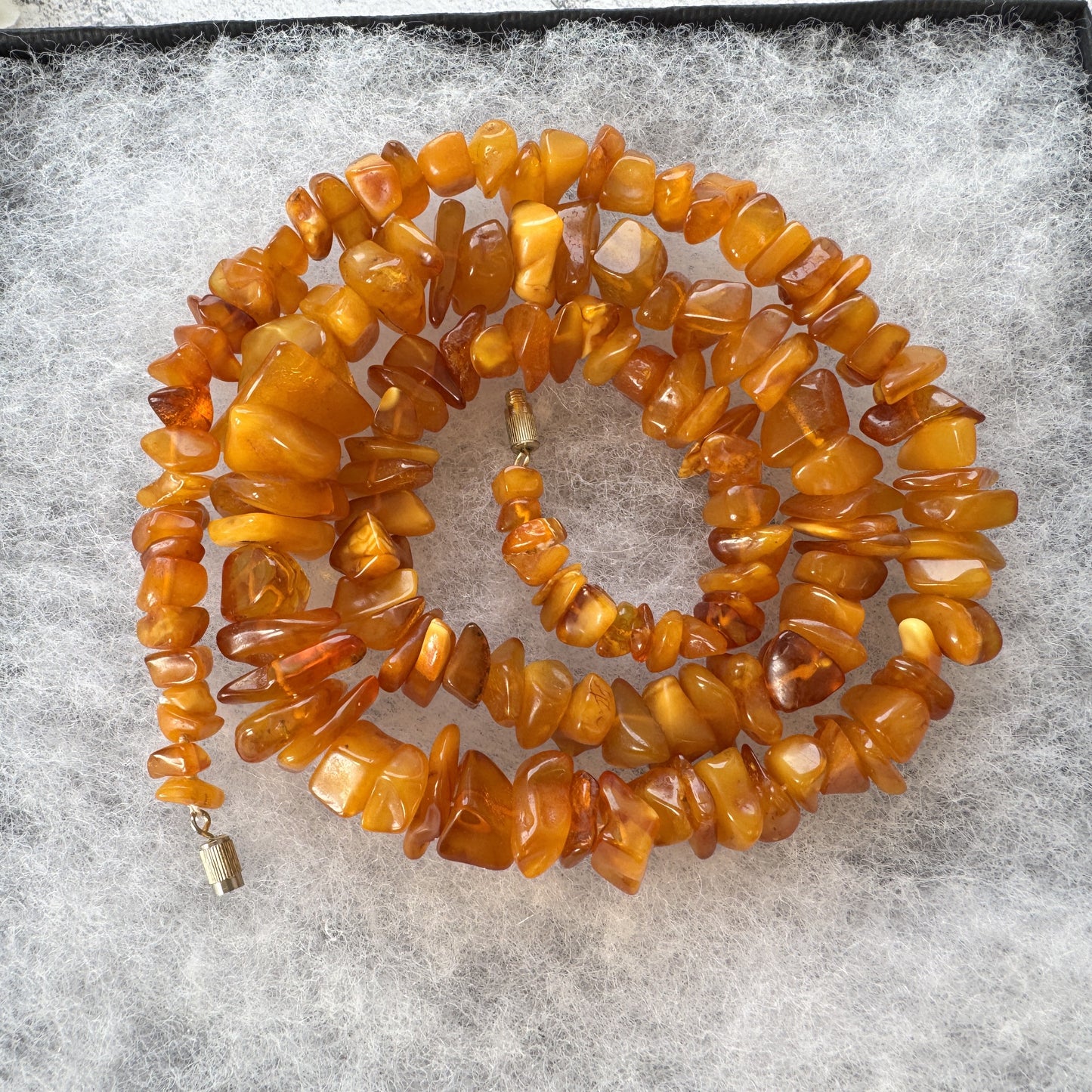Vintage Natural Butterscotch Baltic Amber Nugget 27" Long Necklace With Barrel Clasp