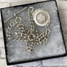 Load image into Gallery viewer, Antique Silver Pocket Watch Chain With Fob, T-Bar &amp; Dog Clip
