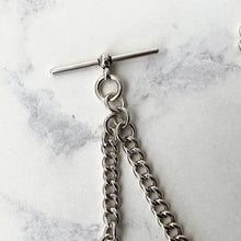 Load image into Gallery viewer, Antique Silver Pocket Watch Chain With Fob, T-Bar &amp; Dog Clip
