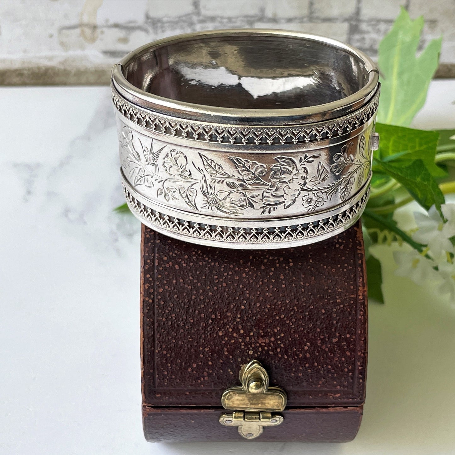 Victorian Aesthetic 1881 Sterling Silver Bangle In Original Fitted Box