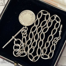 Load image into Gallery viewer, Large Antique Silver Albert Watch Chain With Goldsmiths &amp; Silversmiths Fob
