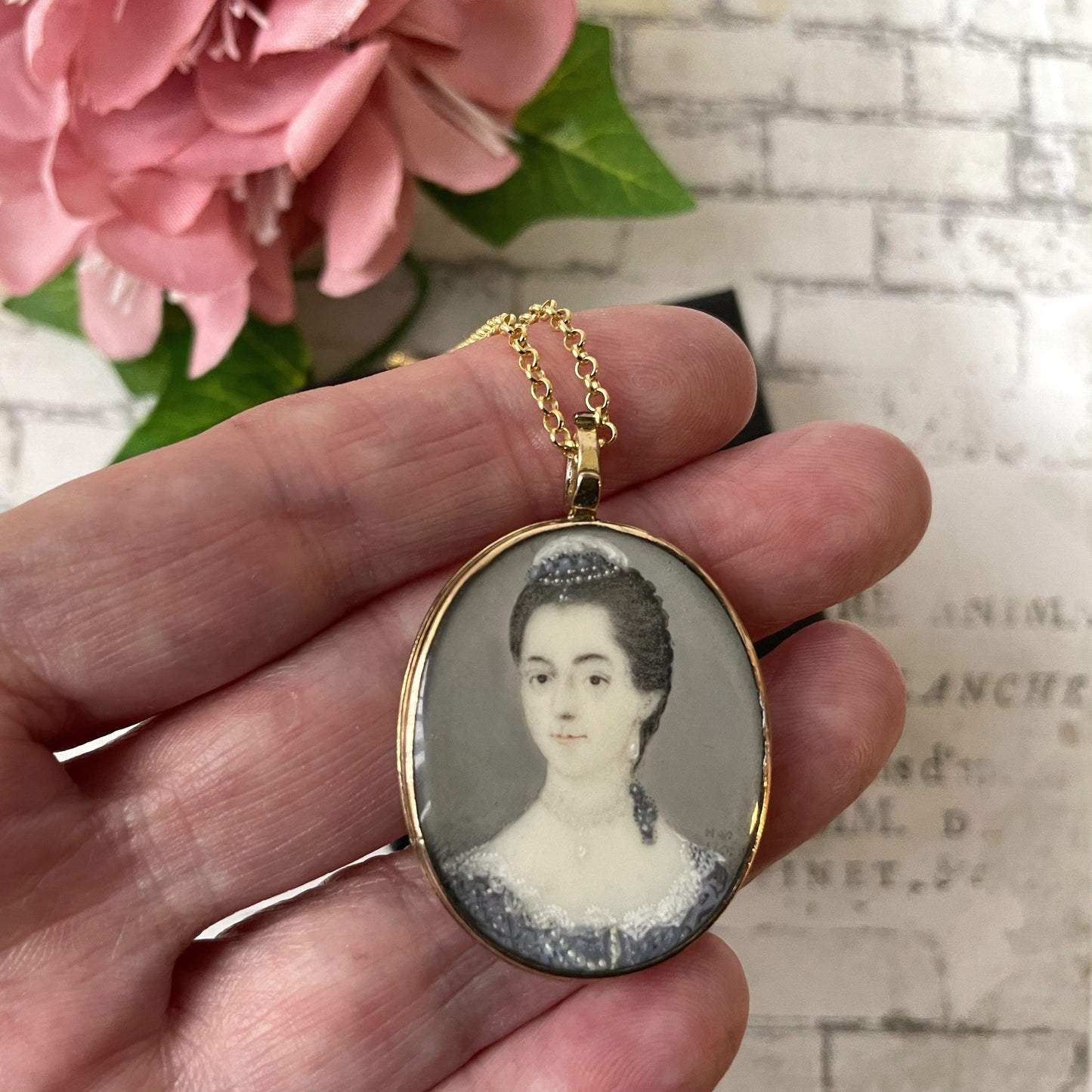 Georgian Signed Portrait Miniature Gilt Locket Pendant, 1767