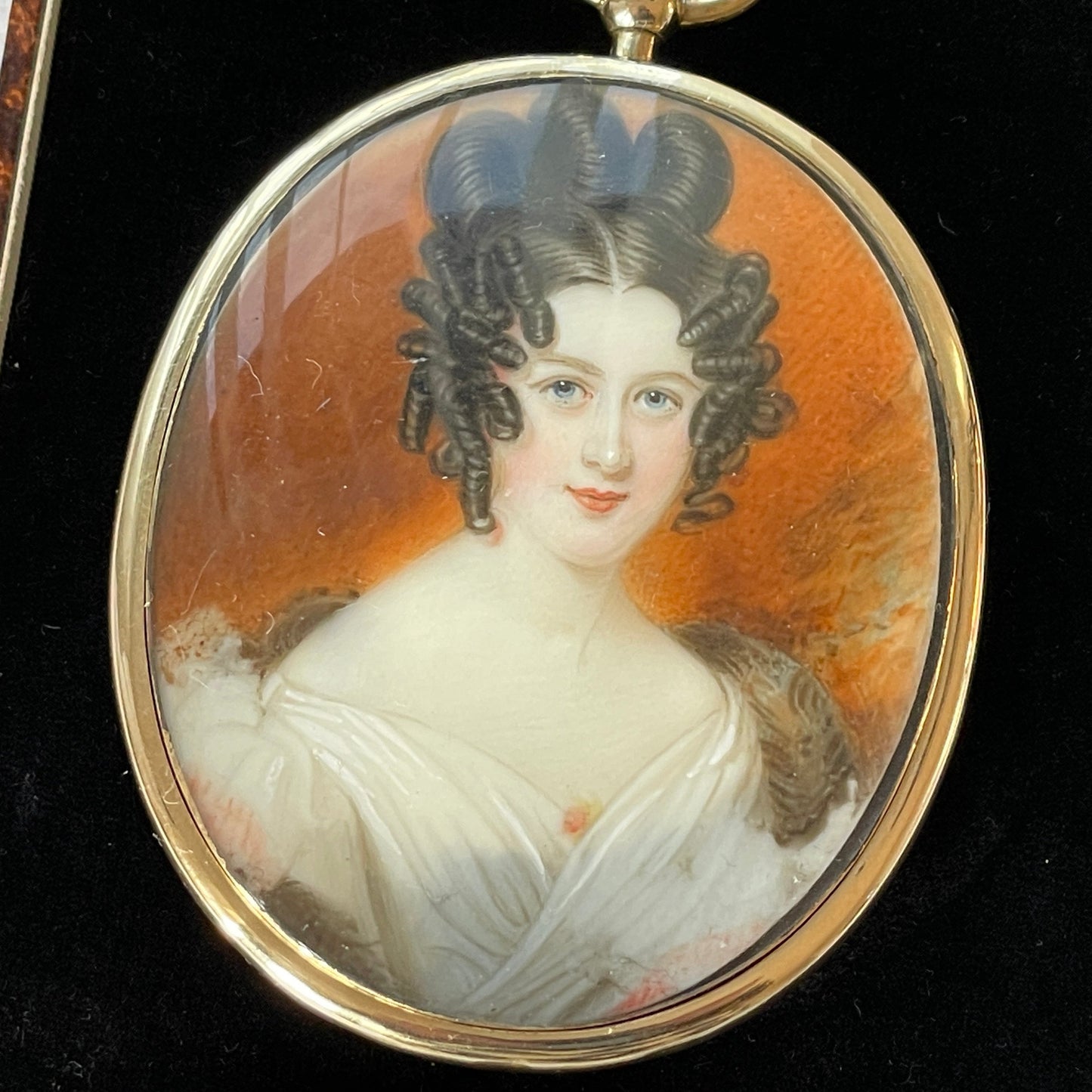 Georgian 18ct Gold Large Portrait Miniature Pendant With Hairwork