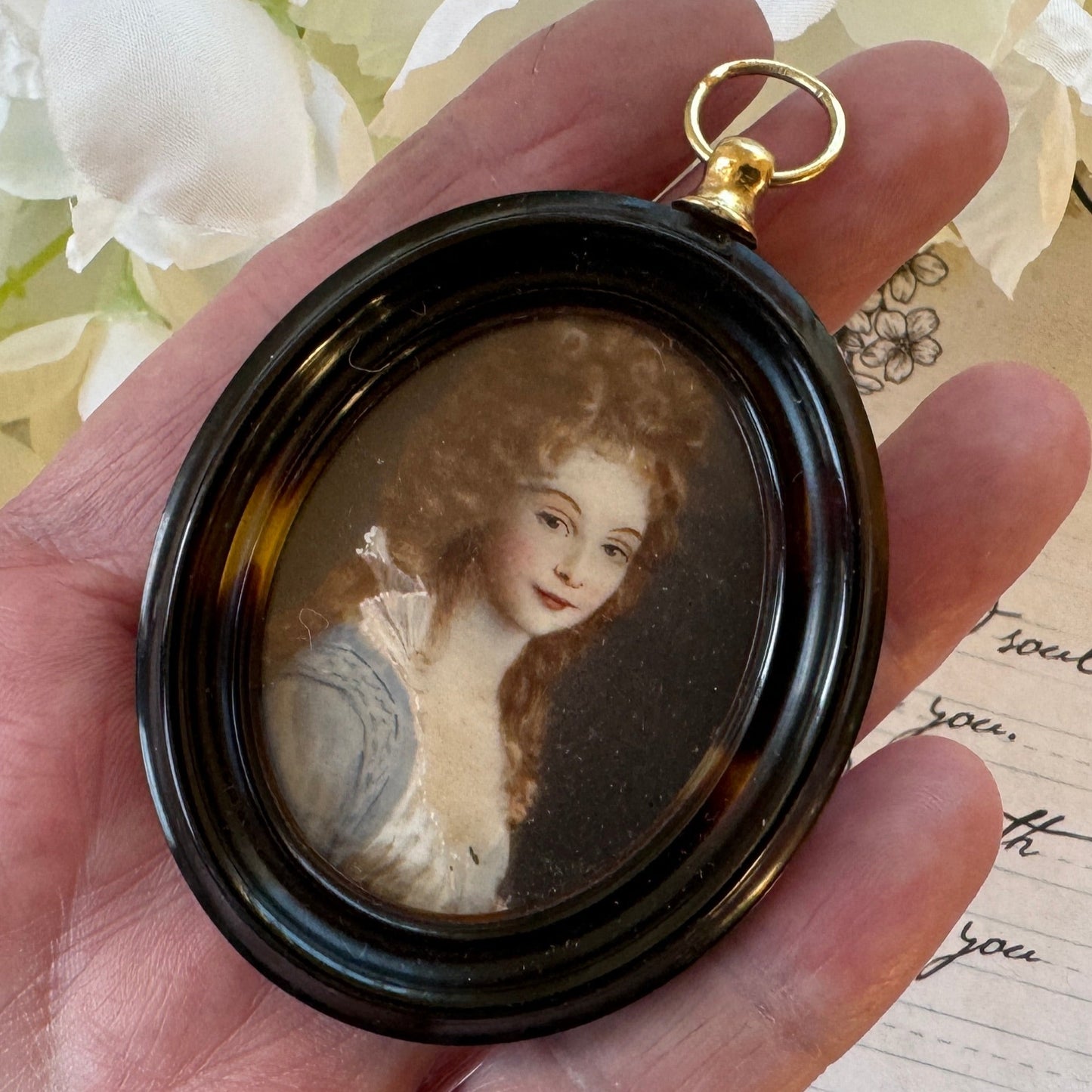 Antique Georgian British Portrait Miniature Pendant, Lady Georgiana Duchess of Devonshire