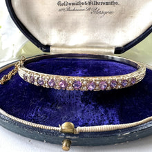 Charger l&#39;image dans la galerie, Vintage 9ct Gold, Diamond &amp; Lavender Amethyst Bangle Bracelet
