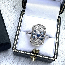 Load image into Gallery viewer, Antique 18ct White Gold Diamond &amp; Sapphire Cluster Ring
