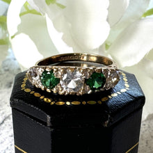 Load image into Gallery viewer, Vintage Edwardian Revival 9ct Gold Emerald &amp; White Zircon Boat Ring
