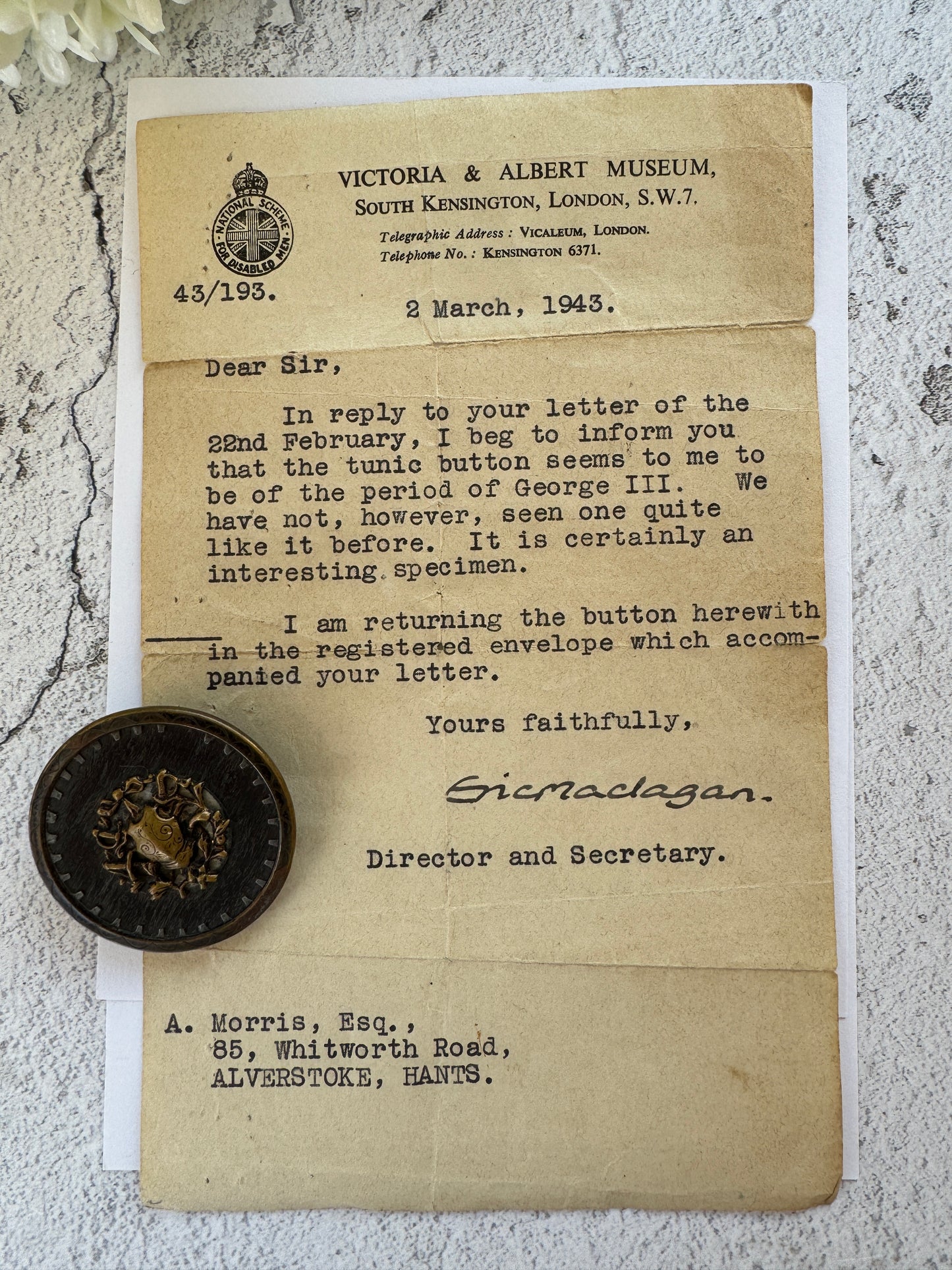 Extremely Rare Set of 6 'Jumbo' (40mm) Georgian Livery Buttons – Authenticated by the V&A Museum, 1943