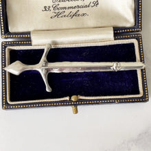 Charger l&#39;image dans la galerie, Vintage Scottish Silver Medieval Broadsword Kilt Pin, Chester 1957. Alexander Ritchie Iona Design Celtic Knot Large Sword Brooch/Lapel Pin
