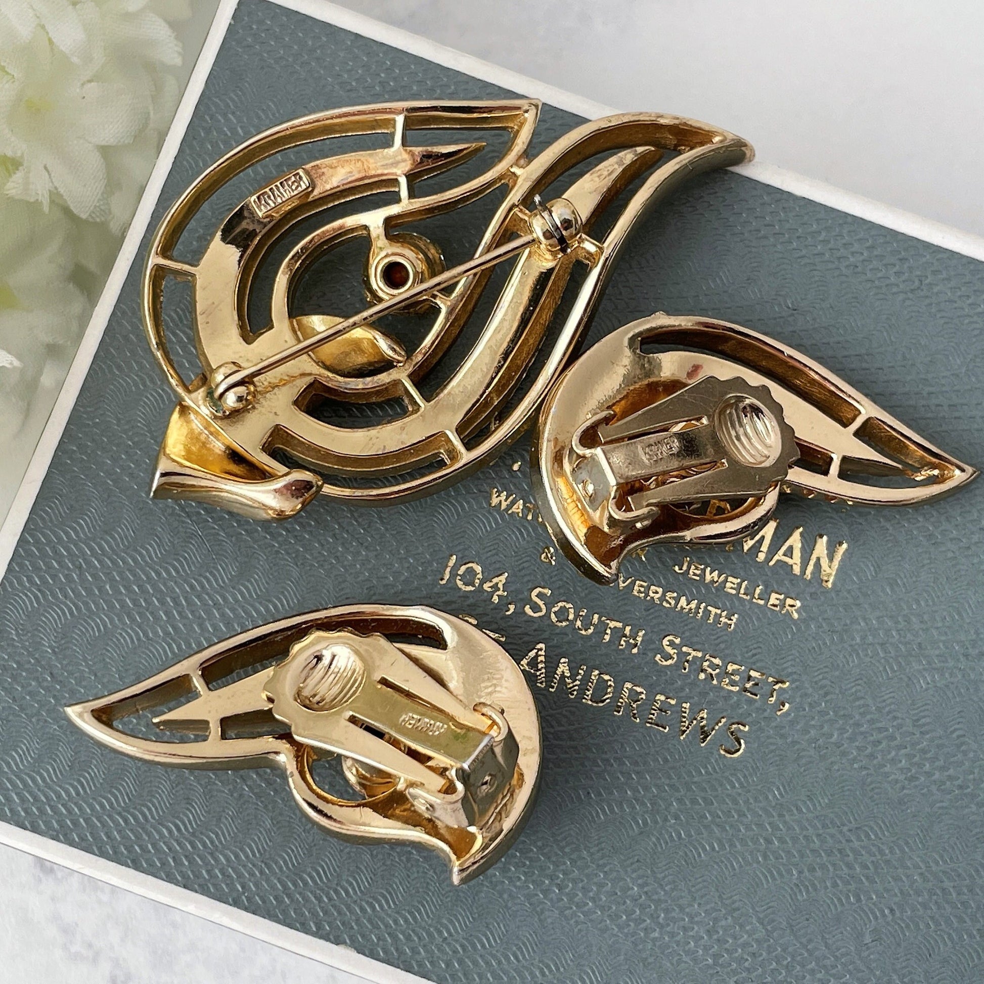 Vintage 1950s Kramer NY Brooch & Clip Earring Set