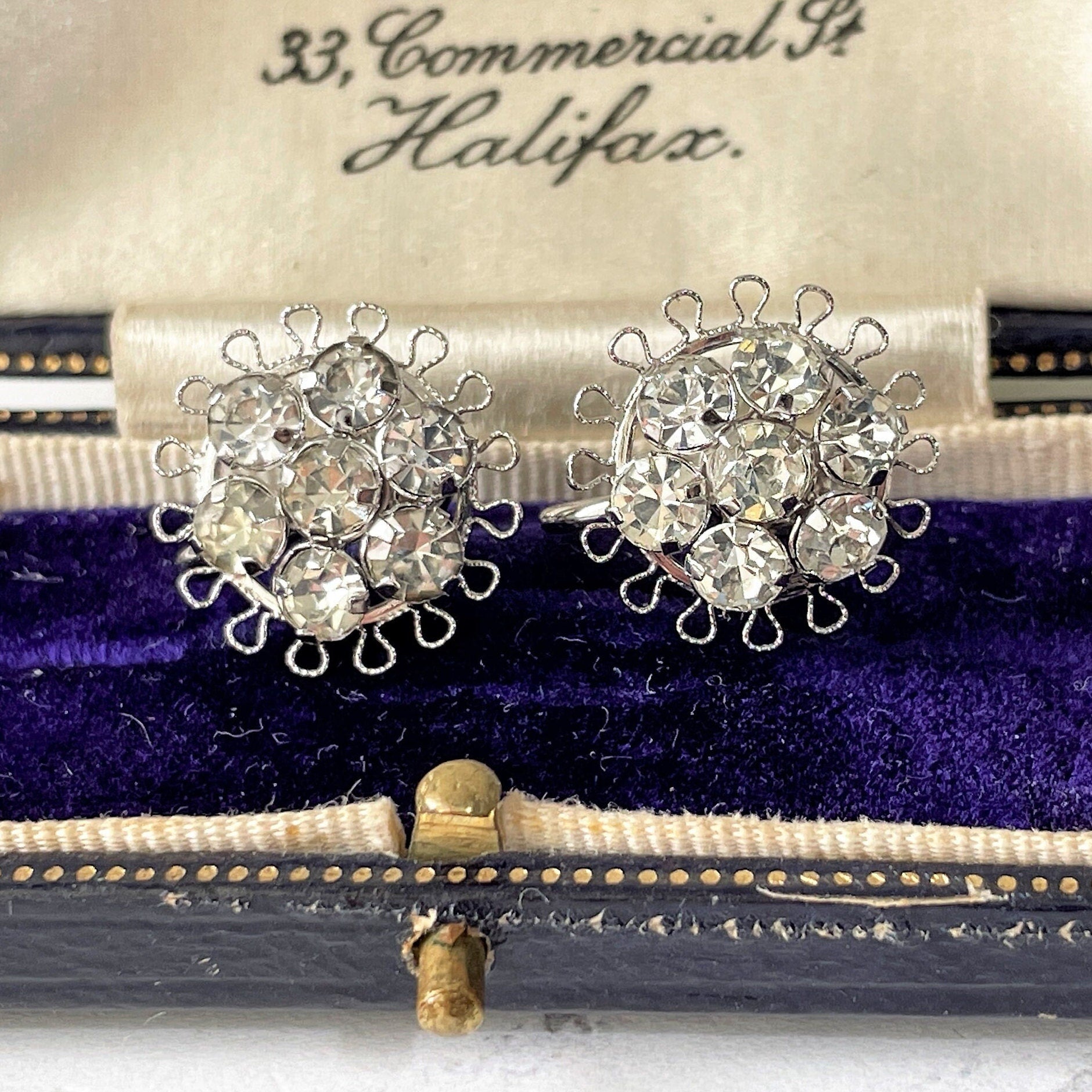 1940s Art Deco Sterling Silver Crystal Pendant Necklace Earrings Set: Star-Art, New York