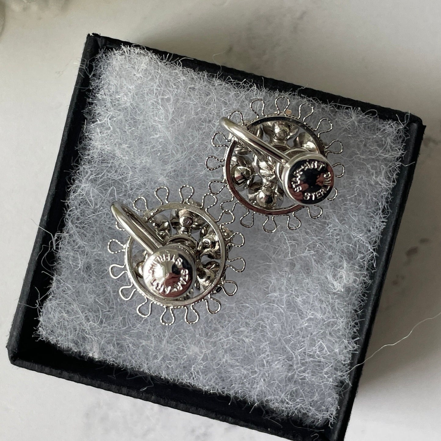1940s Art Deco Sterling Silver Crystal Pendant Necklace Earrings Set: Star-Art, New York
