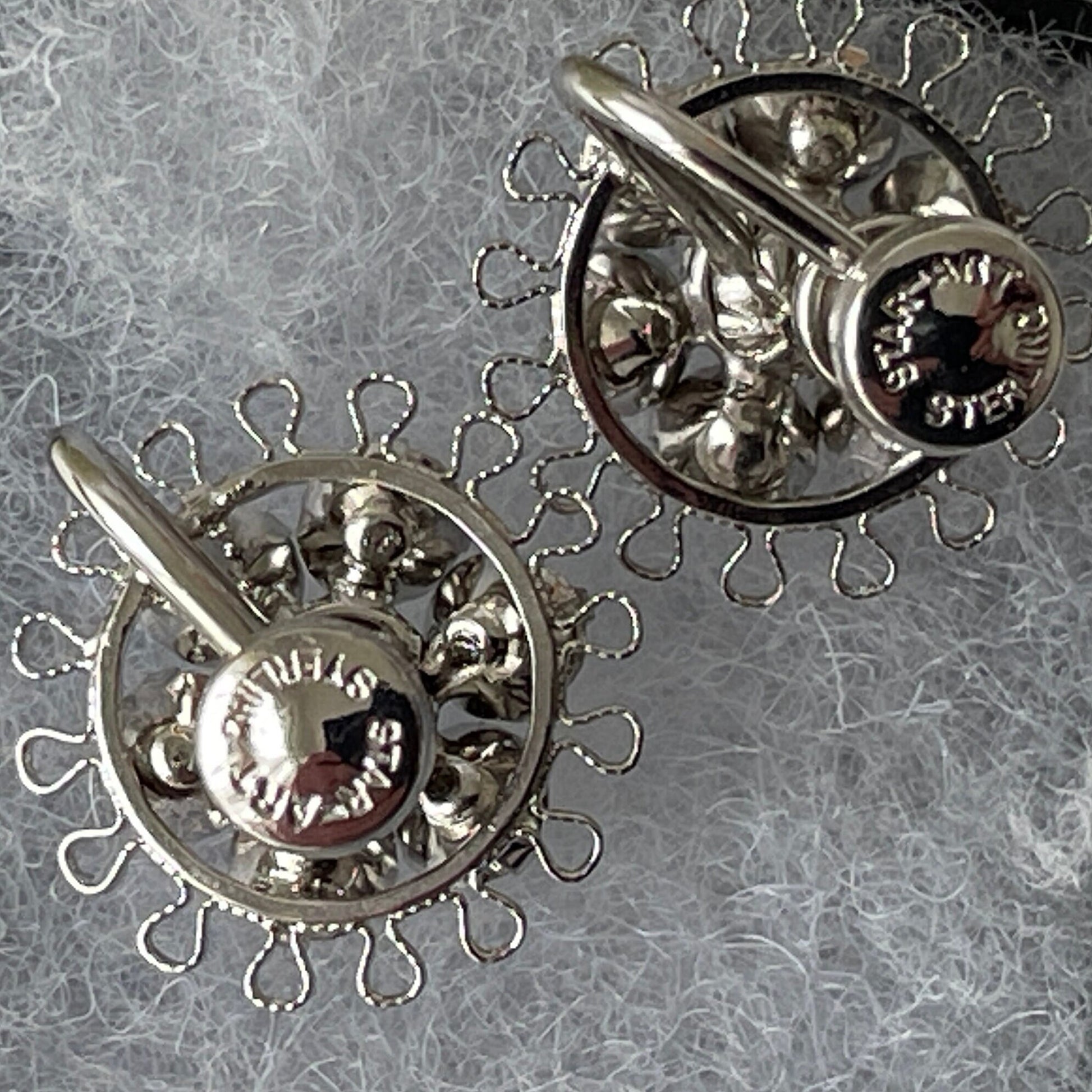 1940s Art Deco Sterling Silver Crystal Pendant Necklace Earrings Set: Star-Art, New York
