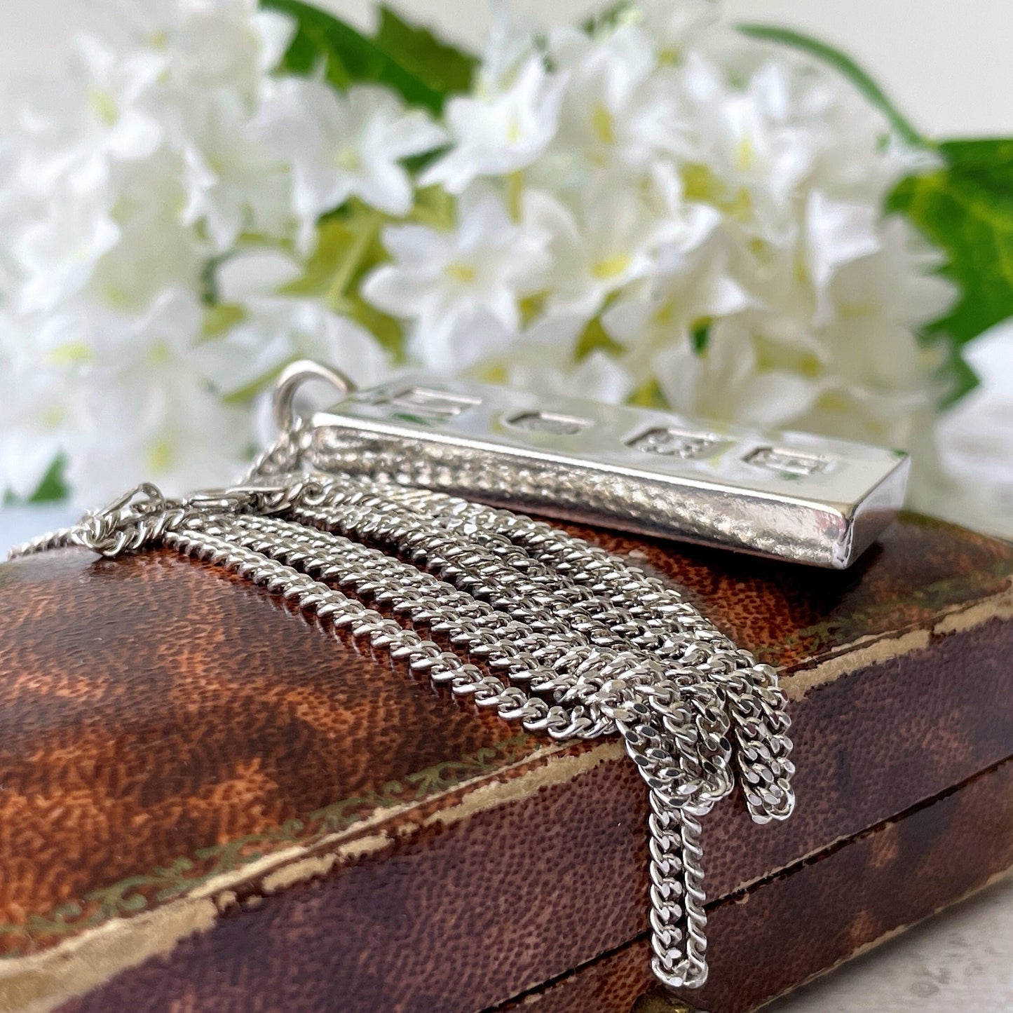 Vintage Heavy Sterling Silver Ingot Pendant Necklace: British Hallmark 1976