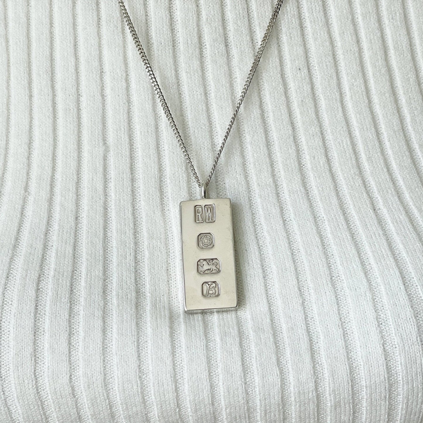 Vintage Heavy Sterling Silver Ingot Pendant Necklace: British Hallmark 1976