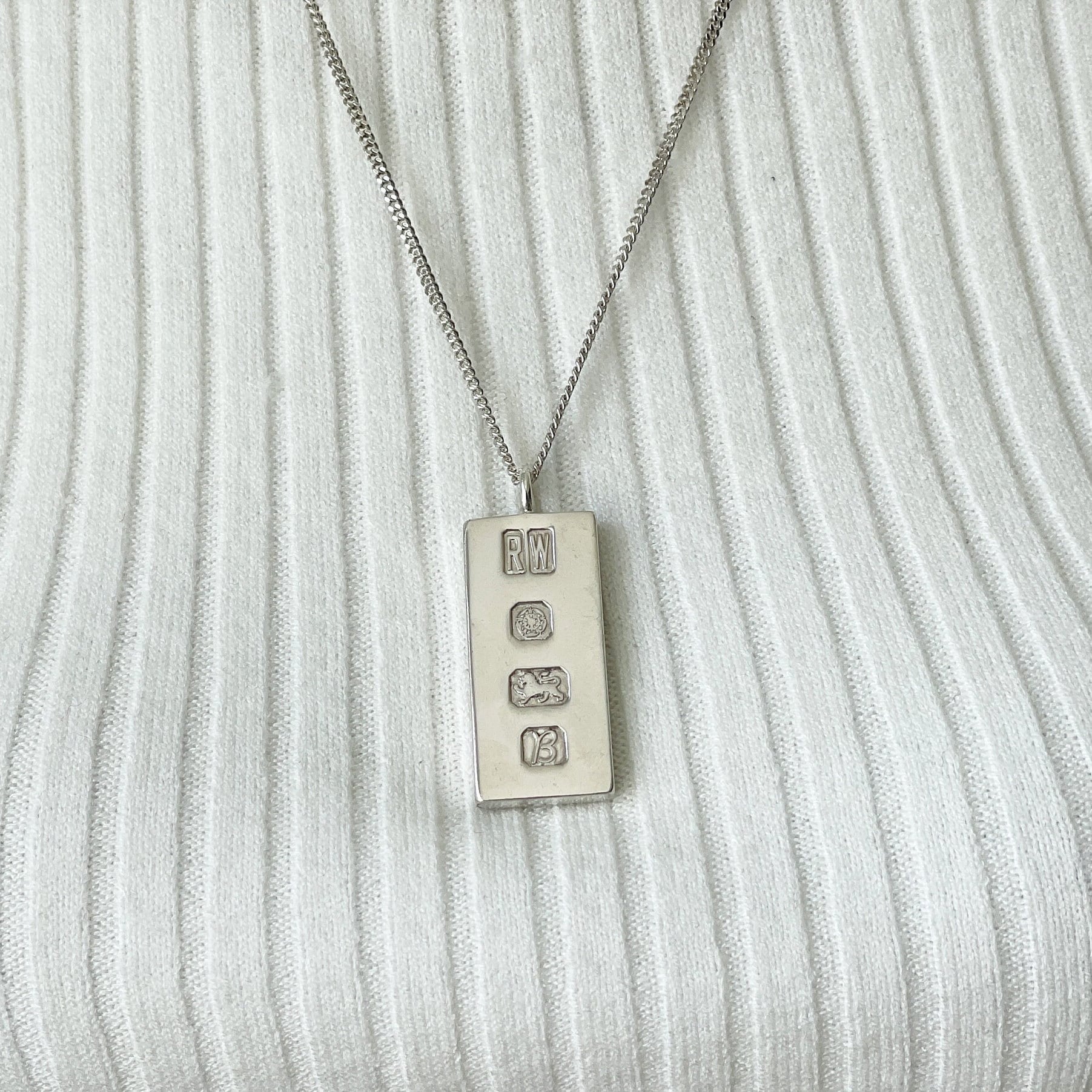 Vintage Heavy Sterling Silver Ingot Pendant Necklace: British Hallmark 1976