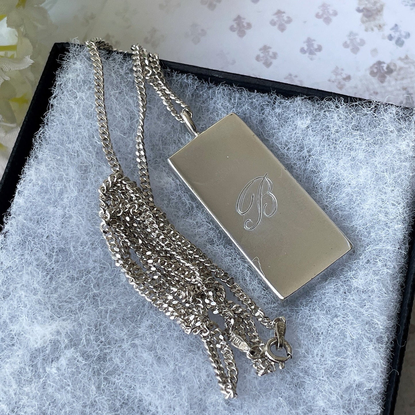Vintage Heavy Sterling Silver Ingot Pendant Necklace: British Hallmark 1976