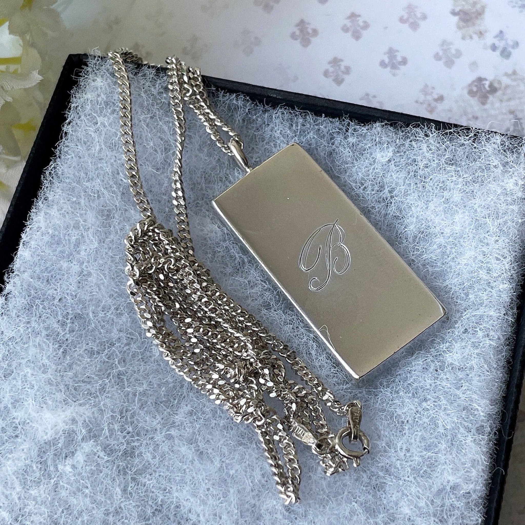 Vintage Heavy Sterling Silver Ingot Pendant Necklace: British