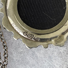 Charger l&#39;image dans la galerie, Antique Victorian c1884 Silver Target Style Locket Pendant &amp; Chain. Sterling Silver Rondelle Wheel Pendant With Photo Compartment.
