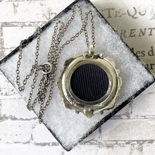 Cargar imagen en el visor de la galería, Antique Victorian c1884 Silver Target Style Locket Pendant &amp; Chain. Sterling Silver Rondelle Wheel Pendant With Photo Compartment.
