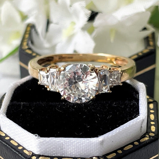 Vintage 9ct Gold CZ Statement Ring: 1.75ct Cocktail Ring, Size N/6.75