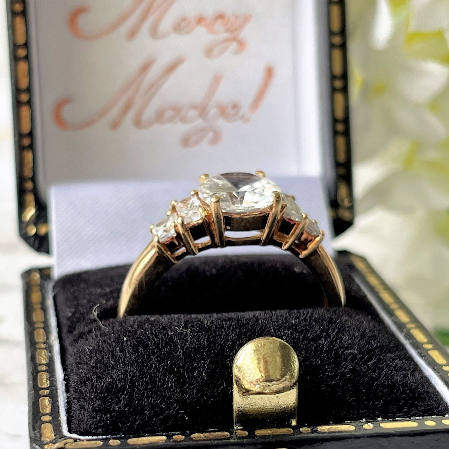 Vintage 9ct Gold White CZ Crystal Engagement Ring