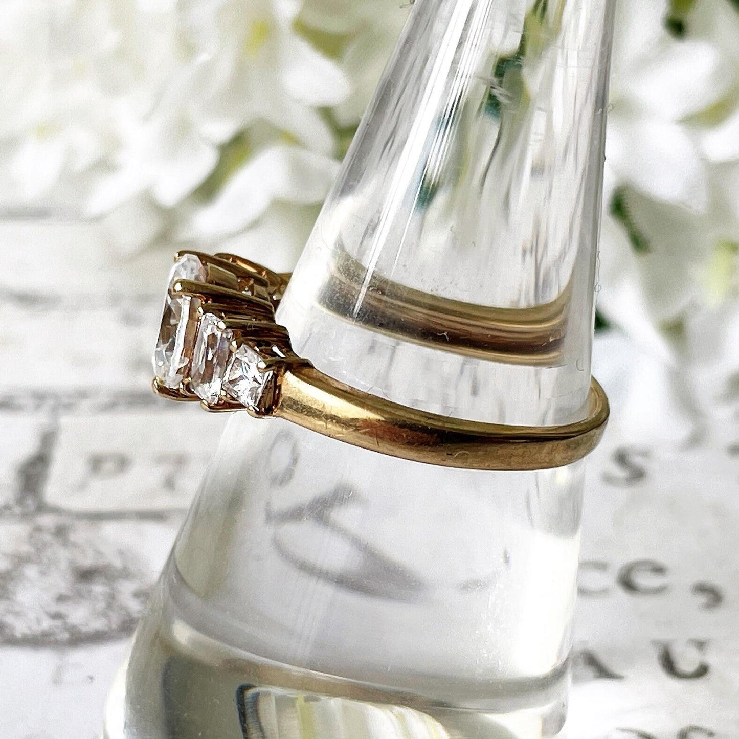Vintage 9ct Gold White CZ Crystal Engagement Ring