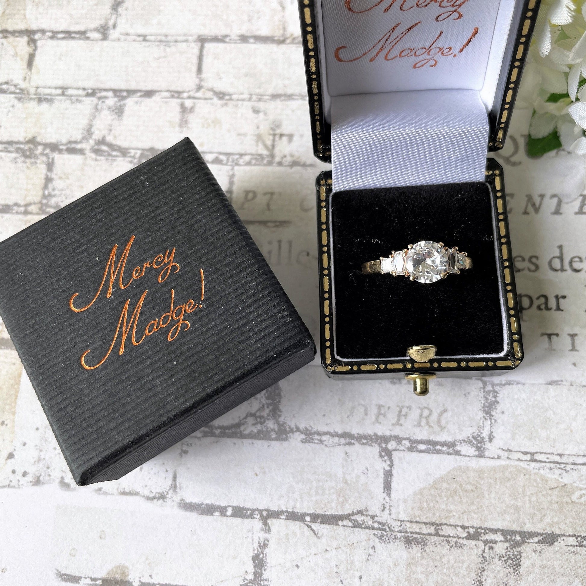Vintage 9ct Gold White CZ Crystal Engagement Ring