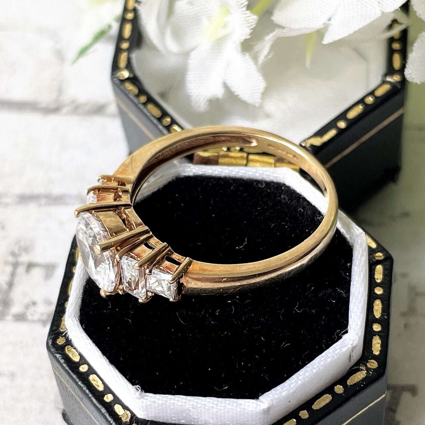 Vintage 9ct Gold CZ Statement Ring: 1.75ct Cocktail Ring, Size N/6.75