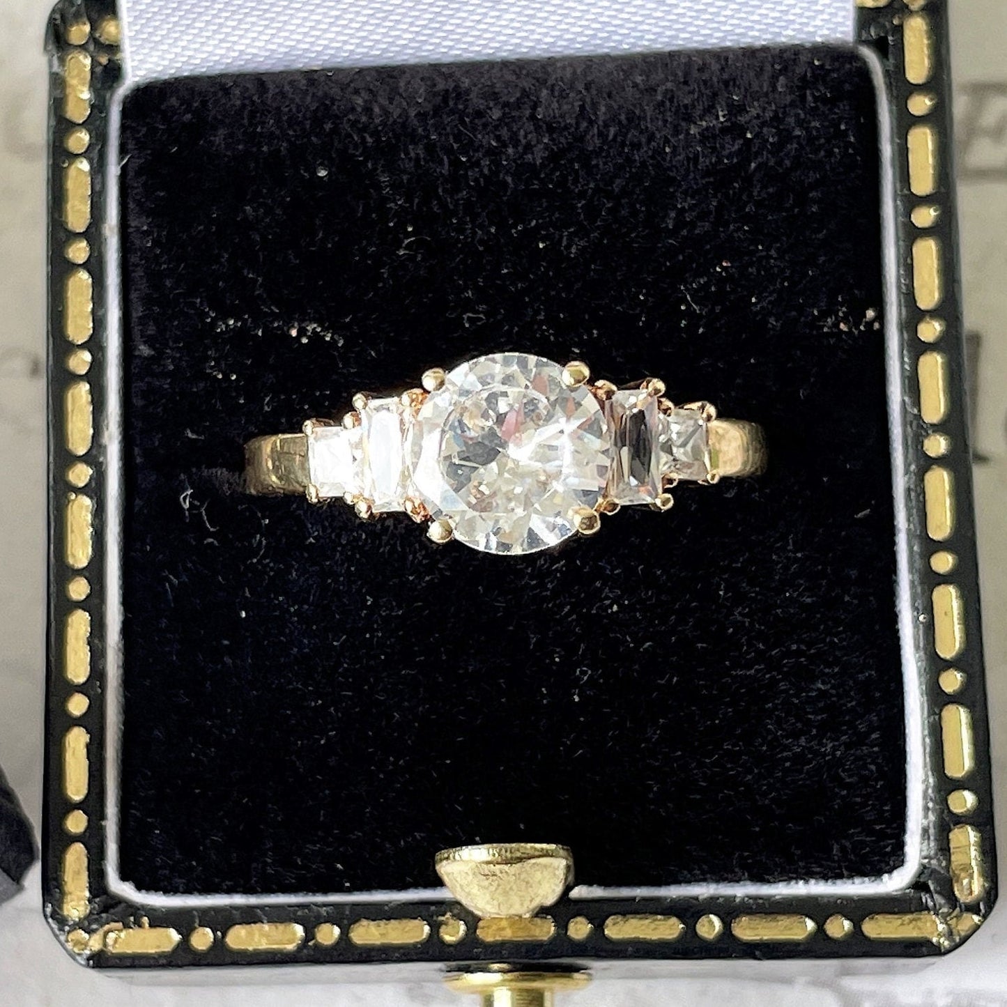 Vintage 9ct Gold CZ Statement Ring: 1.75ct Cocktail Ring, Size N/6.75