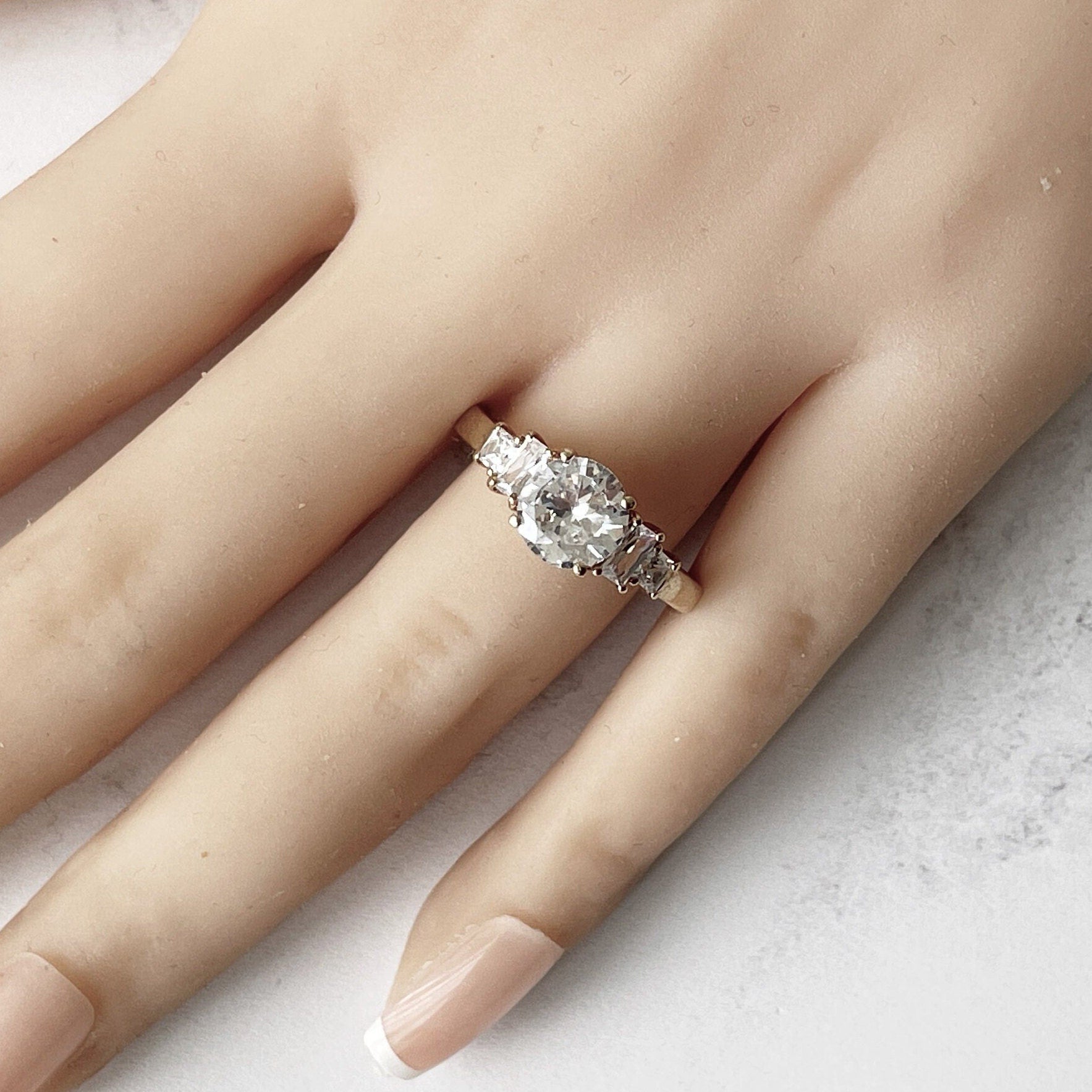 Vintage 9ct Gold White CZ Crystal Engagement Ring