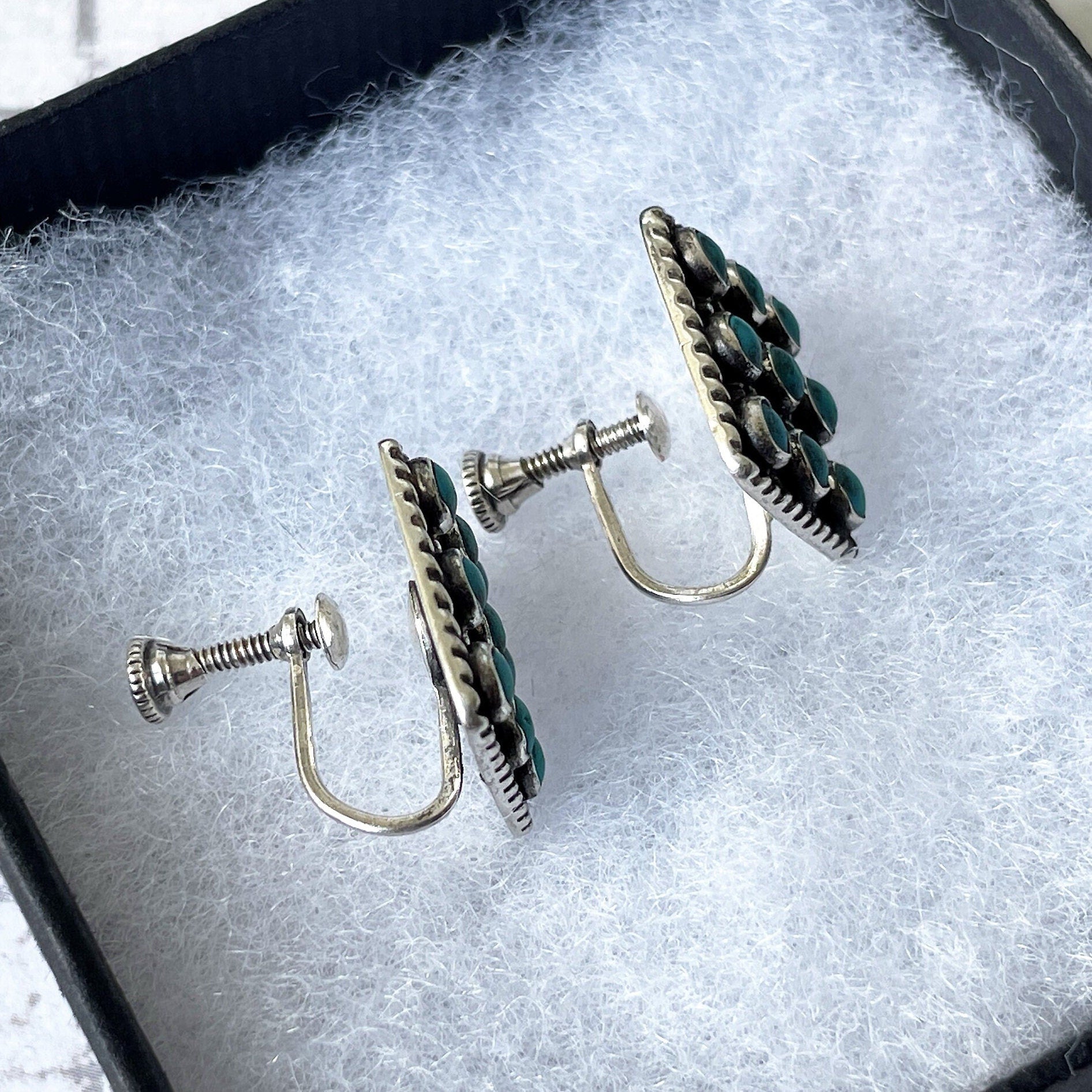 Vintage Zuni Silver Petit Point Turquoise Cluster Earrings