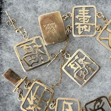 Lade das Bild in den Galerie-Viewer, Vintage Chinese Good Fortune Gold Vermeil Bracelet &amp; Earrings. Wai Kee Hong Kong Lucky Chinese Character Jewelry Set. Asian Symbol Amulets
