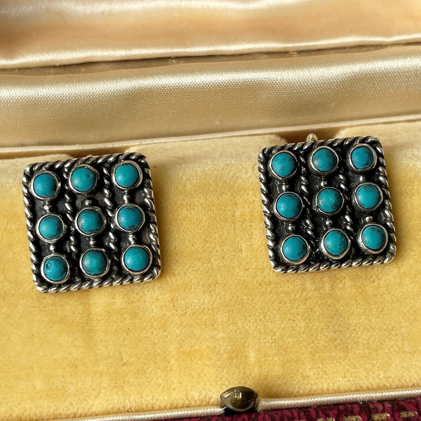 Vintage Zuni Silver Petit Point Turquoise Cluster Earrings