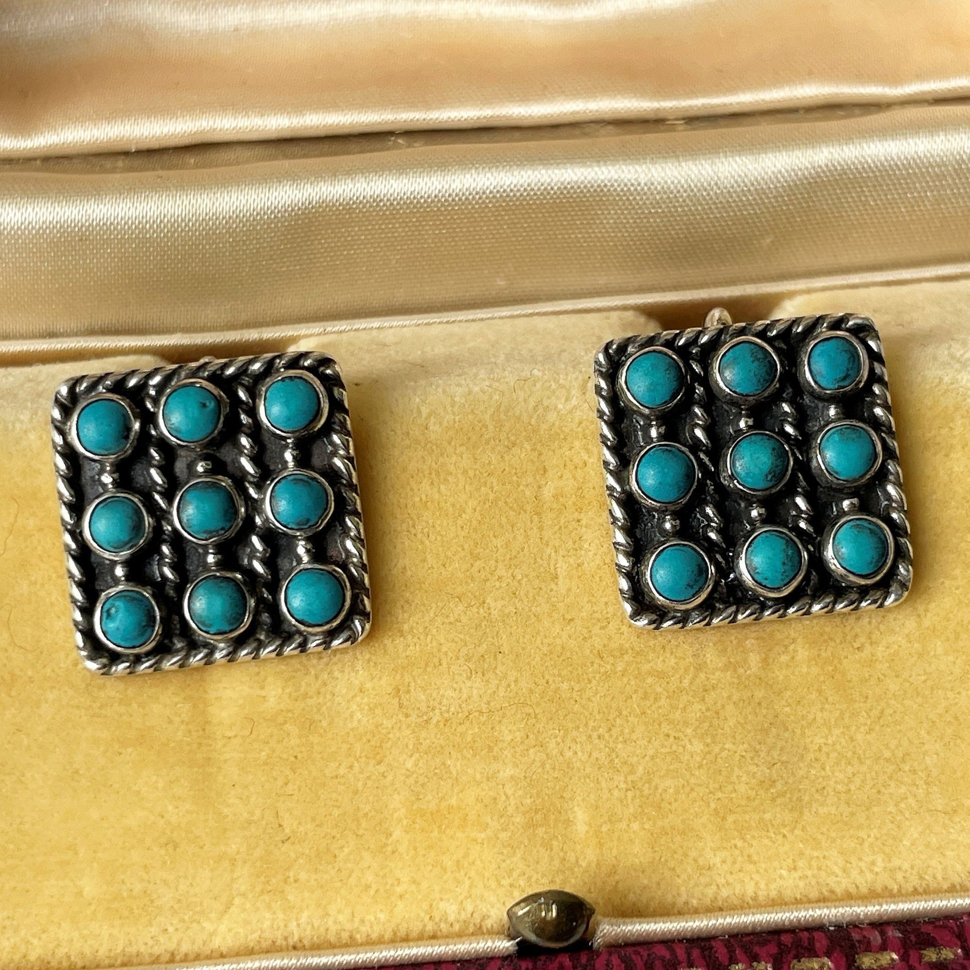 Vintage Zuni Silver Petit Point Turquoise Cluster Earrings