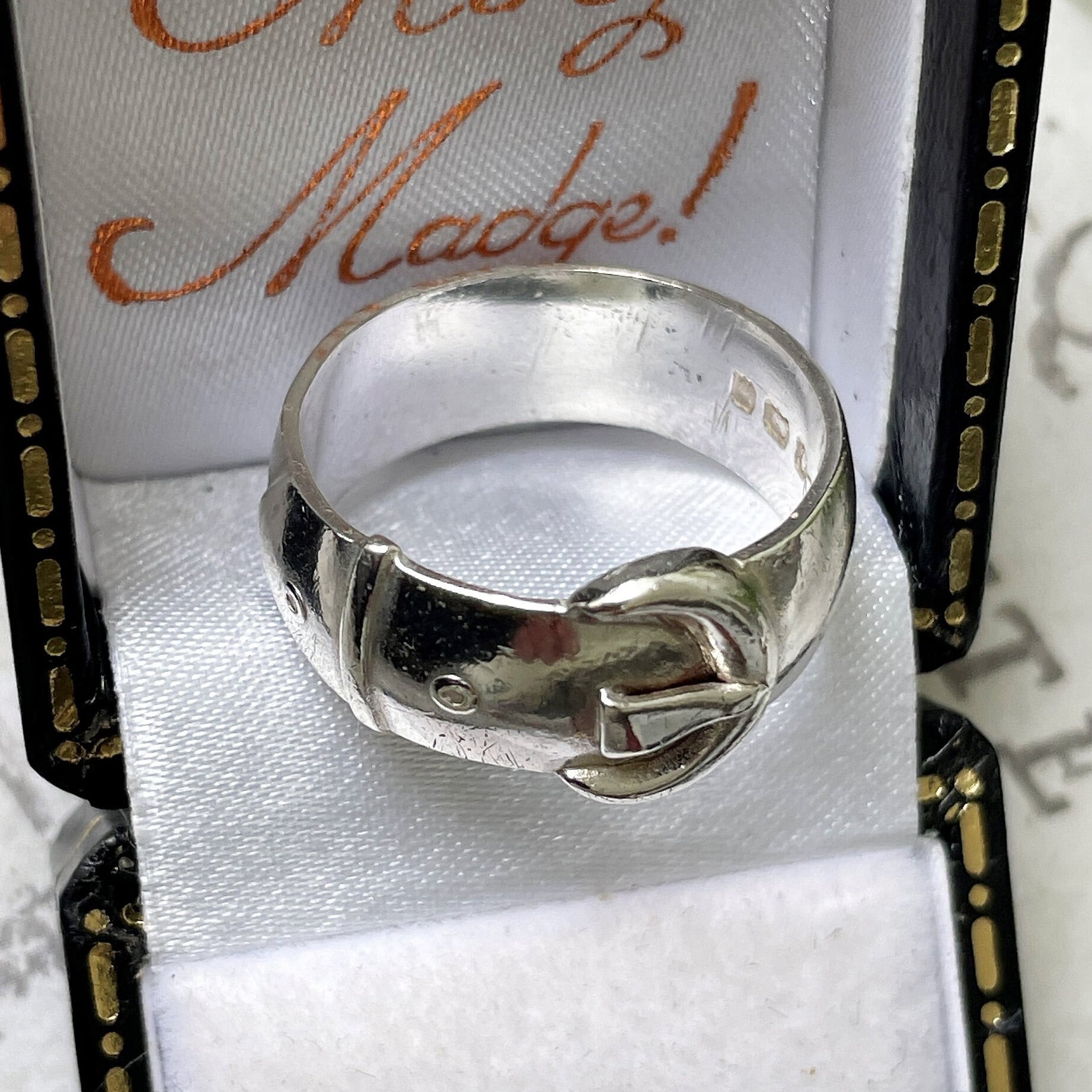 Antique English Silver Wide Band Buckle Ring, 1901 Hallmarks