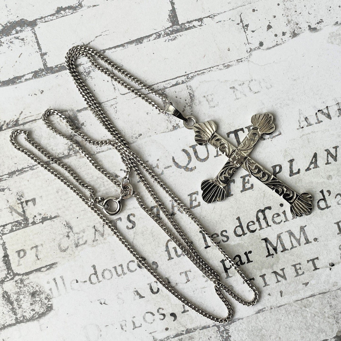 Vintage English Sterling Silver Cross Pendant Necklace