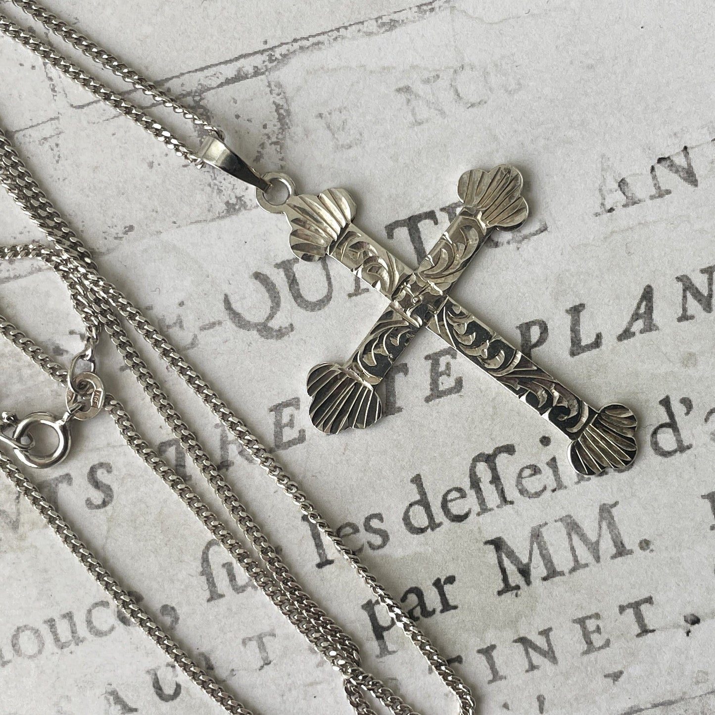 Vintage English Sterling Silver Cross Pendant Necklace
